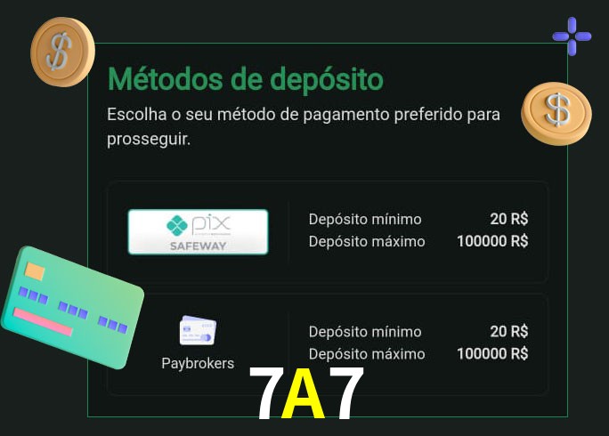 O cassino 7A7 oferece uma grande variedade de métodos de pagamento